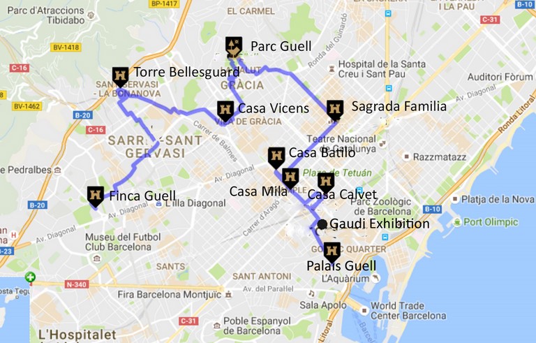 carte gaudi Barcelone