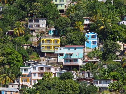 maisons au dessus du port de Roseau