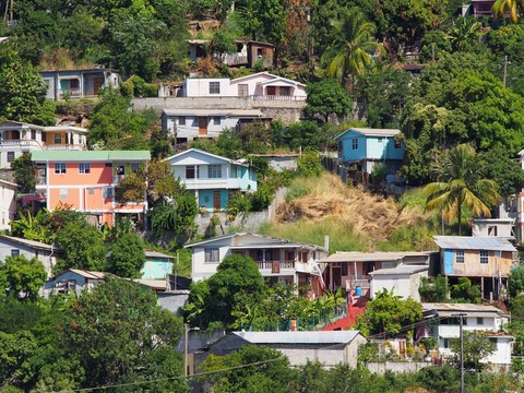 maisons au dessus du port de Roseau